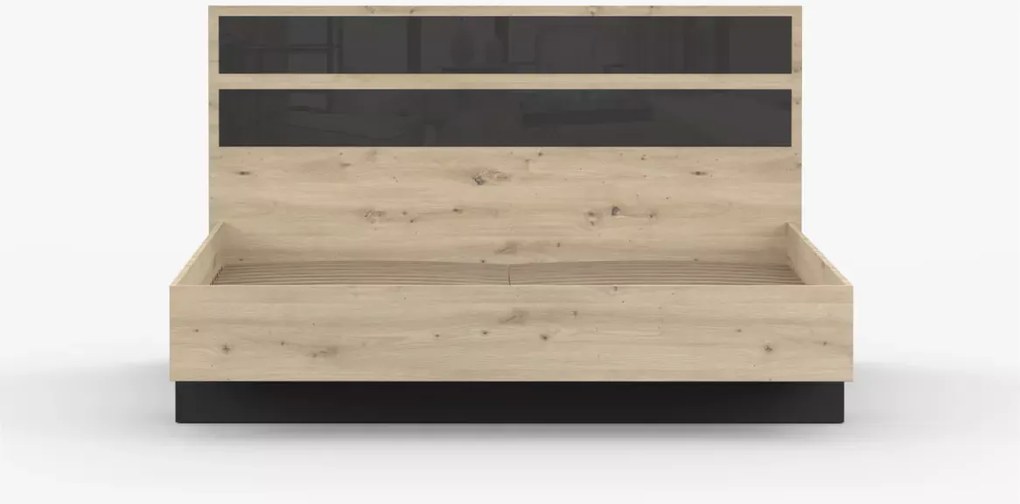 Sypialnia Lunare – zestaw mebli w kolorze artisan i czarnym z łóżkiem 160x200, szafą 3D, komodą i dwoma stolikami nocnymi
