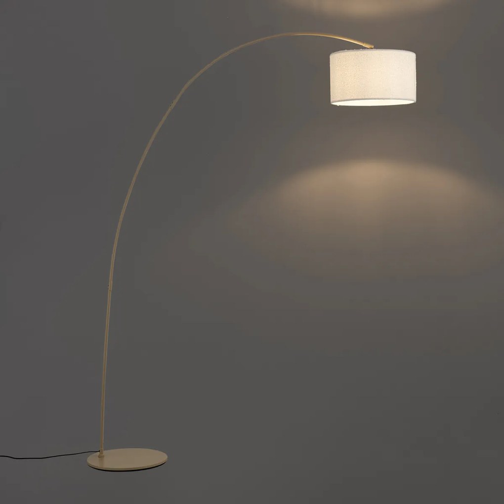 Nowoczesna lampa łukowa beżowa z abażurem z tkaniny typu teddy - Vinossa