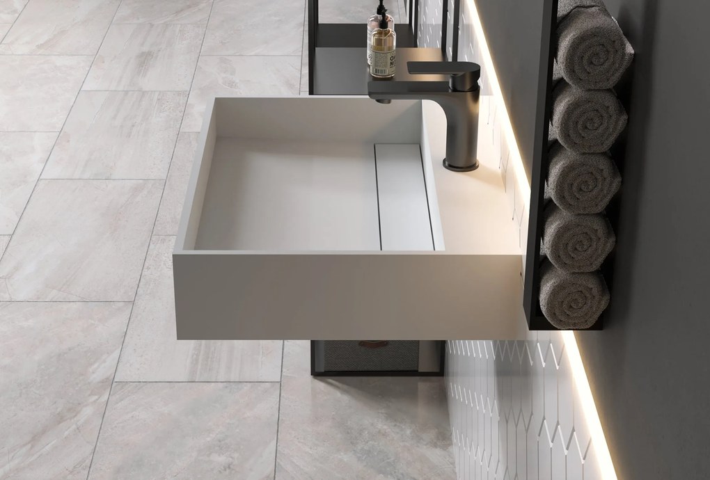 Umywalka ścienna PB2080 z odlewu mineralnegoBiały mat - 60 x 46 x 13 cm