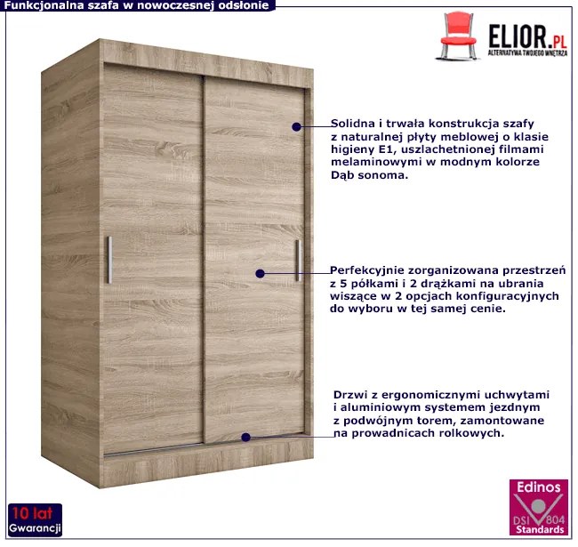 Szafa przesuwna 120 cm dąb sonoma - Erco 3X