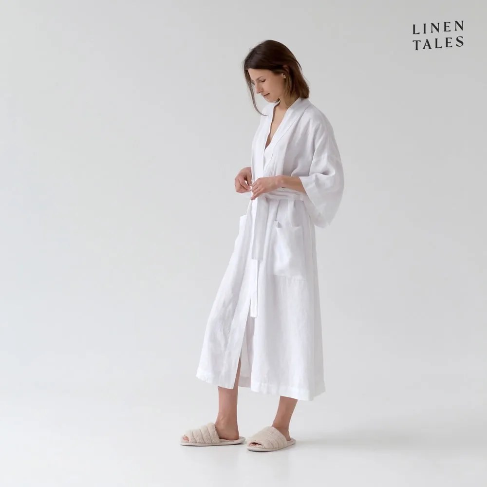 Biały lniany szlafrok w rozmiarze S/M Summer – Linen Tales