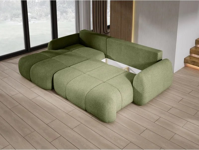 Narożnik COCO z funkcją spania, poduszkami i pojemnikiem NowOrNever 38 Zielony