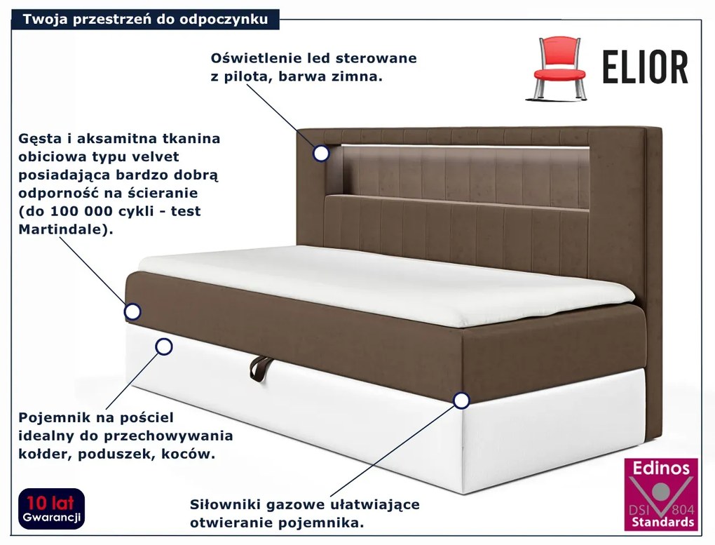 Brązowe łóżko z oświetleniem LED 3 rozmiary D7-R43