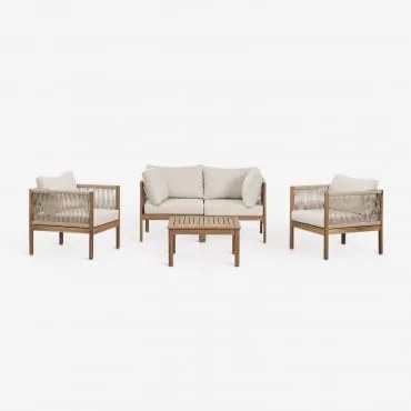 Zestaw Wypoczynkowy Do Salonu Z 2-częściową Modułową Sofą Z Podłokietnikami, 2 Fotelami I Stolikiem Kawowym - Sklum