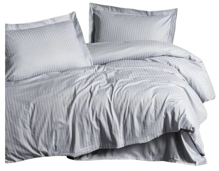 Jasnoszara pościel dwuosobowa z satyny bawełnianej 240x220 cm Stripe – Mijolnir