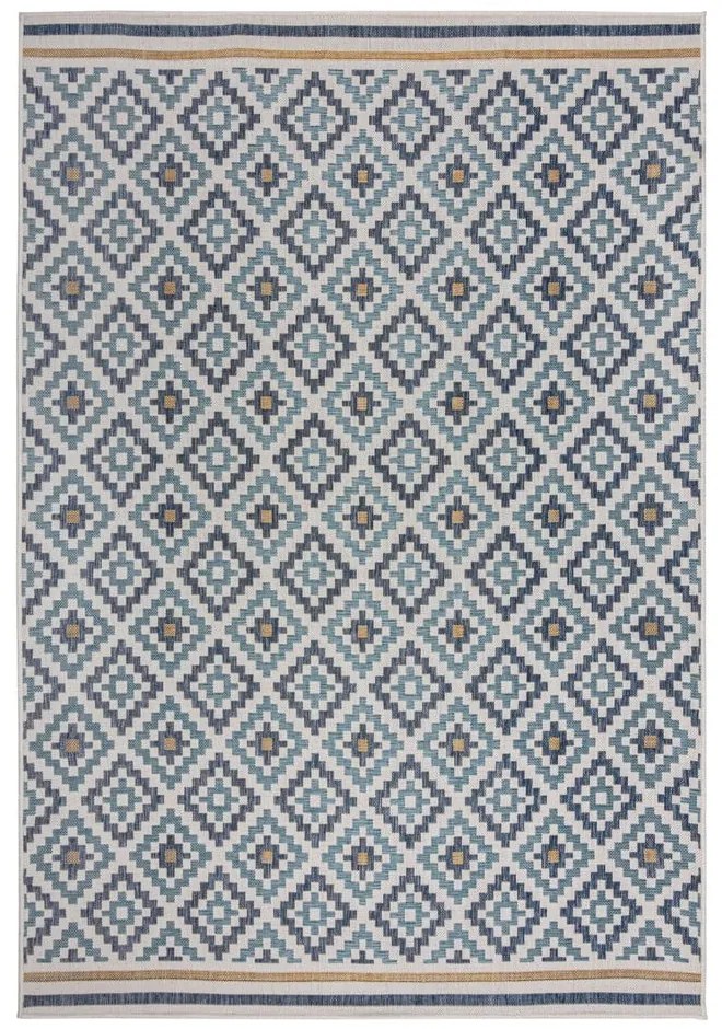Żółto-niebieski dywan odpowiedni na zewnątrz 200x290 cm Zia Trellis – Flair Rugs