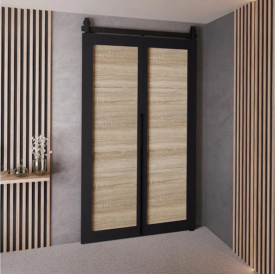 Drzwi Przesuwne QUDIO M1 Czarny + Dąb Sonoma 100