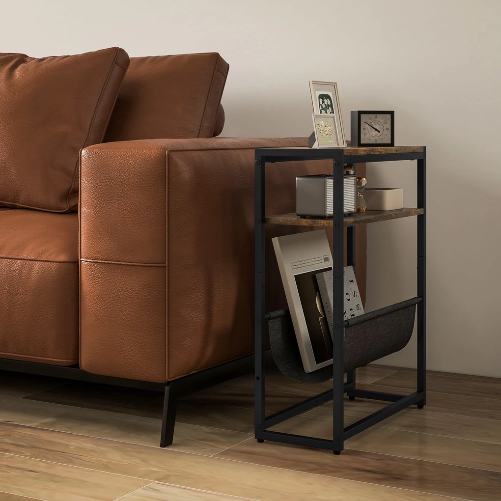 HOMCOM Stolik boczny, stolik kawowy z 3-stopniowymi półkami, półka na czasopisma w kształcie V 43 x 18 x 56 cm, rustykalny brąz | Aosom PL