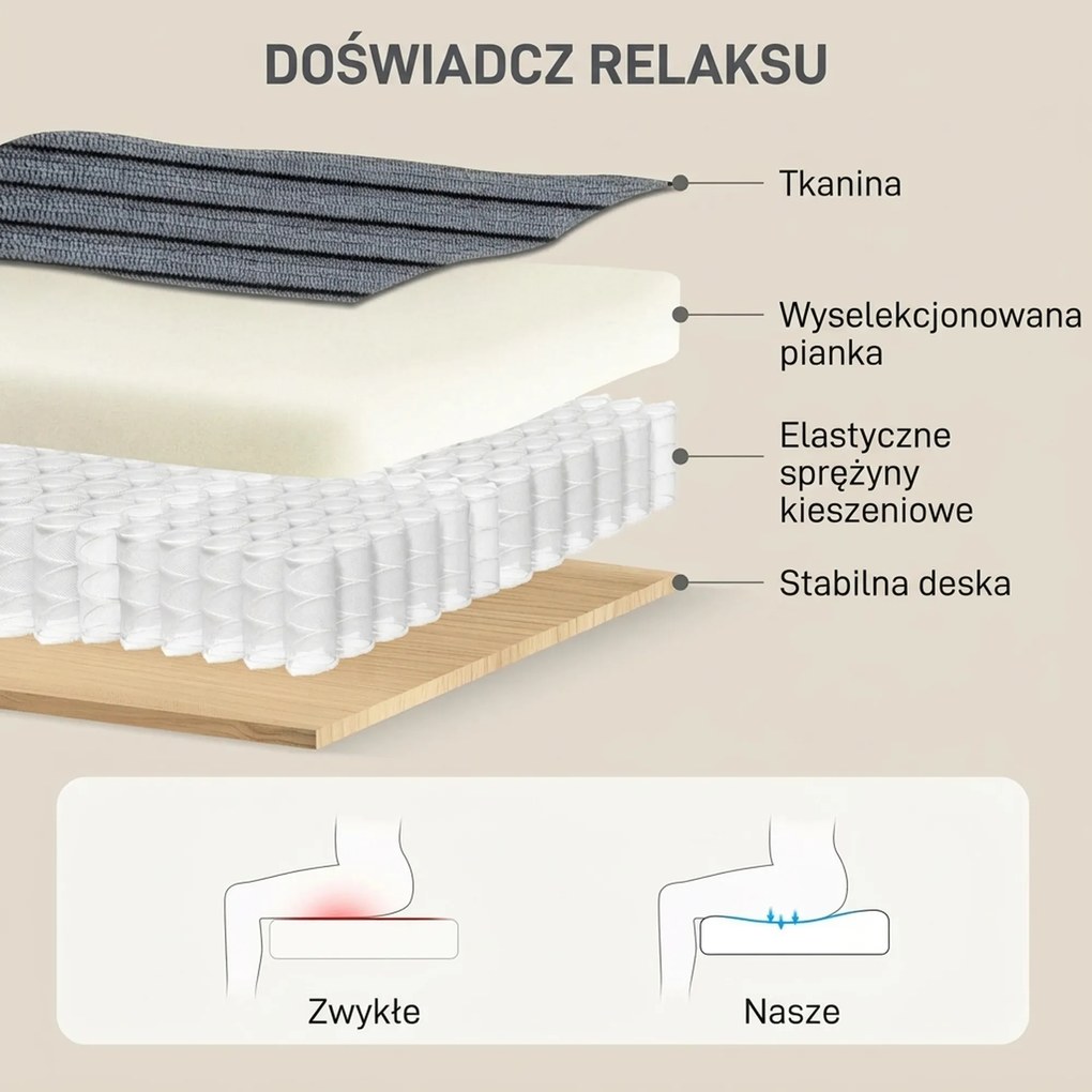 HOMCOM Sofa-łóżko z poduszką, piankowe, rozkładane, uchwyt na kubek, szary