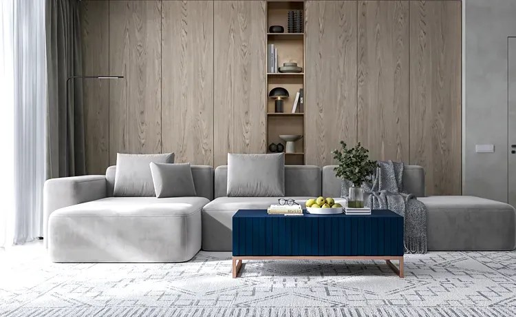 Granatowy stolik kawowy z lamelami G9-Z34