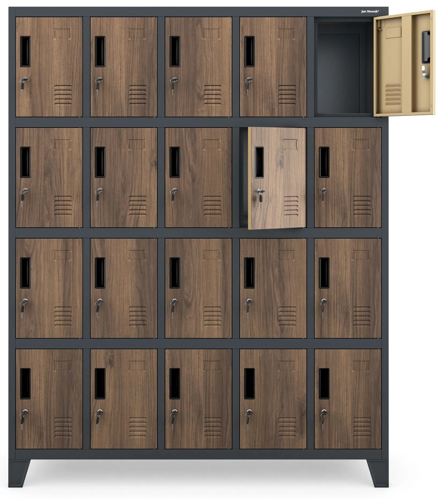 Szafa skrytkowa socjalna BHP antracytowa/ orzech: Eco Design ROBERT, 1360 x 1720 x 450 mm