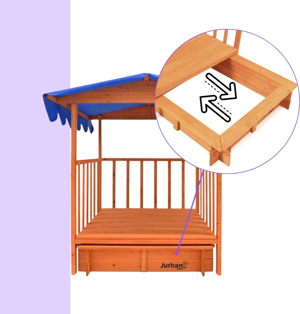 Piaskownica z werandą HAPPY, 130x130x143cm, brązowa/niebieska Jurhan