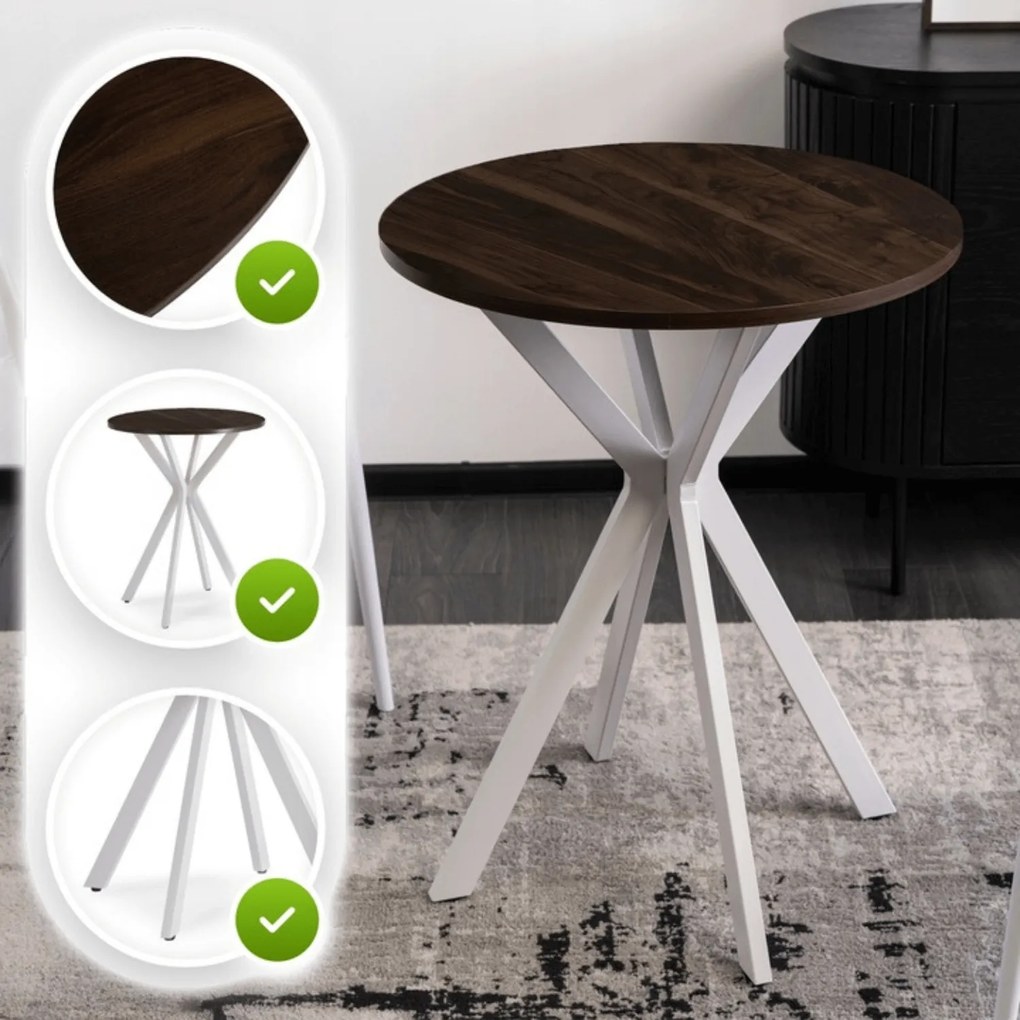 Stół Okrągły LAUREN 60 cm Orzech/Biały Loft Nowoczesny