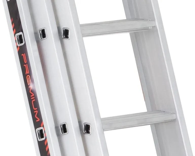 Aluminiowa trójczęściowa drabina ALVE PREMIUM z stopniami, 3x9 szczebli, długość 6,08 m