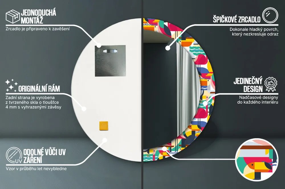 Geometryczne tropikalne ptaki Lustro dekoracyjne okrągłe