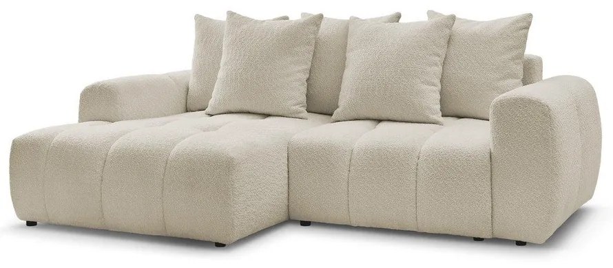 Beżowy rozkładany/ze schowkiem narożnik z materiału bouclé (lewostronny/z szezlongiem) Roxelane – Bobochic Paris