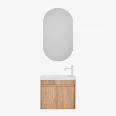 Zestaw Wiszących Mebli Łazienkowych Zintegrowany Z Umywalką Narek Popielaty Brąz & Owalny Z Miejscem Do Przechowywania Czarny - Sklum