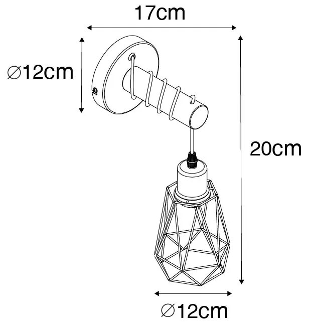 Rustykalna lampa ścienna czarna z drewnem - Dami Frame