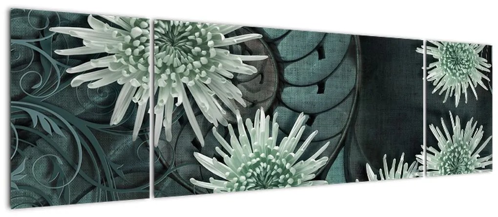 Obraz - Zielone kwiaty (170x50 cm)