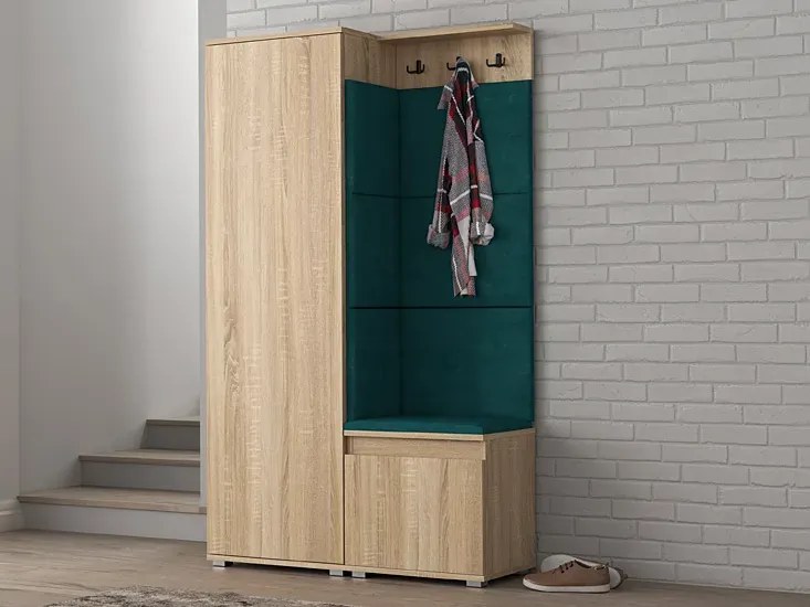Nowoczesna garderoba do przedpokoju dąb sonoma + butelkowa zieleń Z3-E91