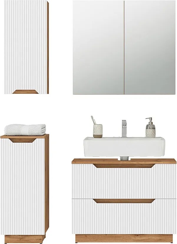 Zestaw mebli łazienkowych dąb/białe paski 79.6x32x62.5 lotta
