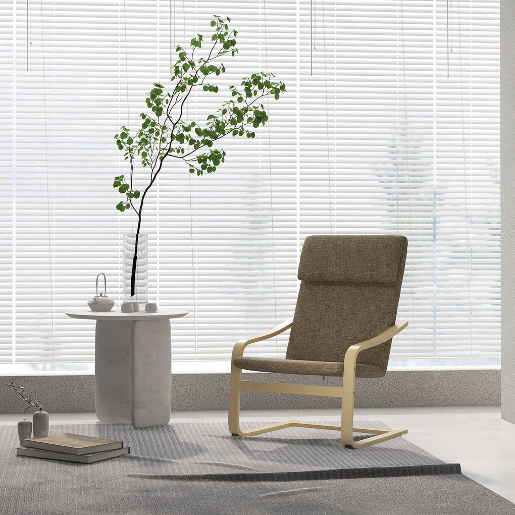 HOMCOM Fotel Relaksacyjny Brązowy Lniany Pokrycie z Drewnianym Stelażem Komfortowe Siedzisko z Podłokietnikami | Aosom PL