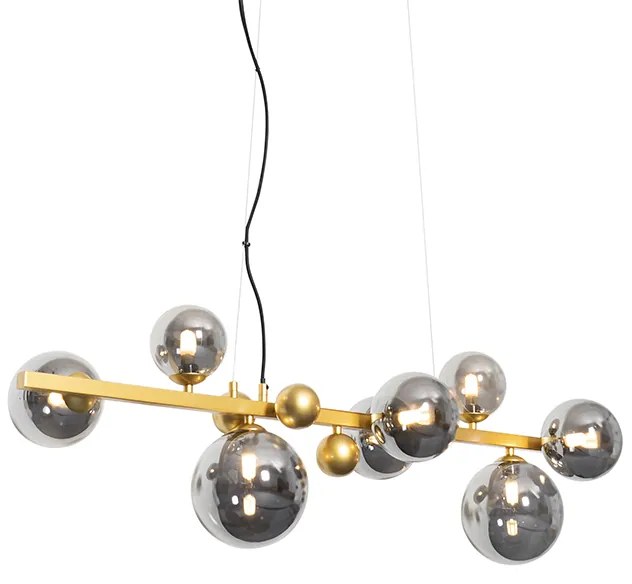 Lampa wisząca w stylu art deco złota z dymionym szkłem 8-świateł - David ArtDeco Oswietlenie wewnetrzne