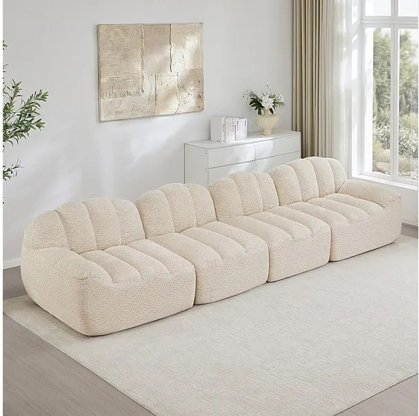 Canapé 4 places modulable en velours côtelé, ergonomique, sans assemblage, 366x104x79cm, Beige