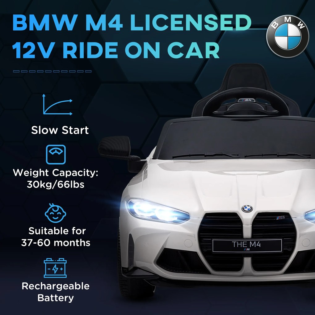 AIYAPLAY Elektryczny Samochód dla Dzieci BMW M4, Dźwięk & Światło, 3-5 km/h, z pilotem, dla dzieci 3-5 lat, Biały