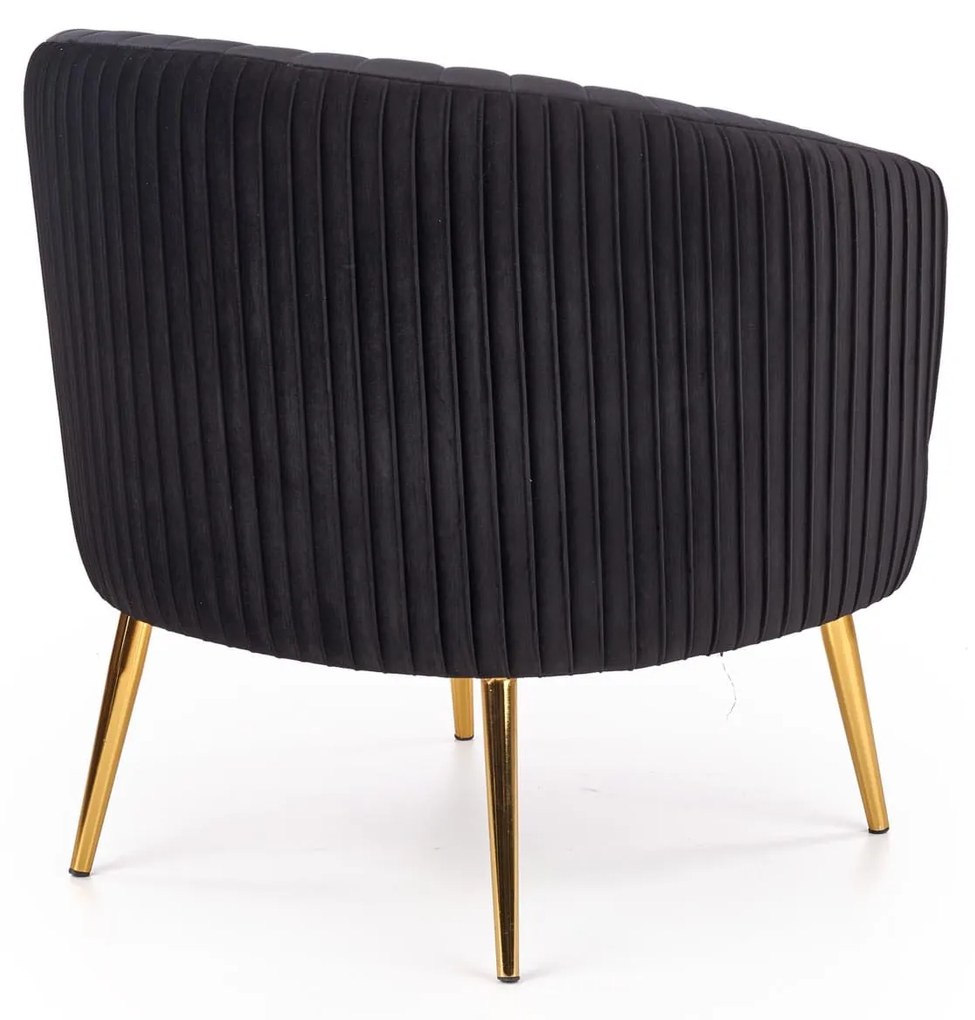 CROWN fotel wypoczynkowy czarny, złoty, glamour, klasyczny, velvet, welur