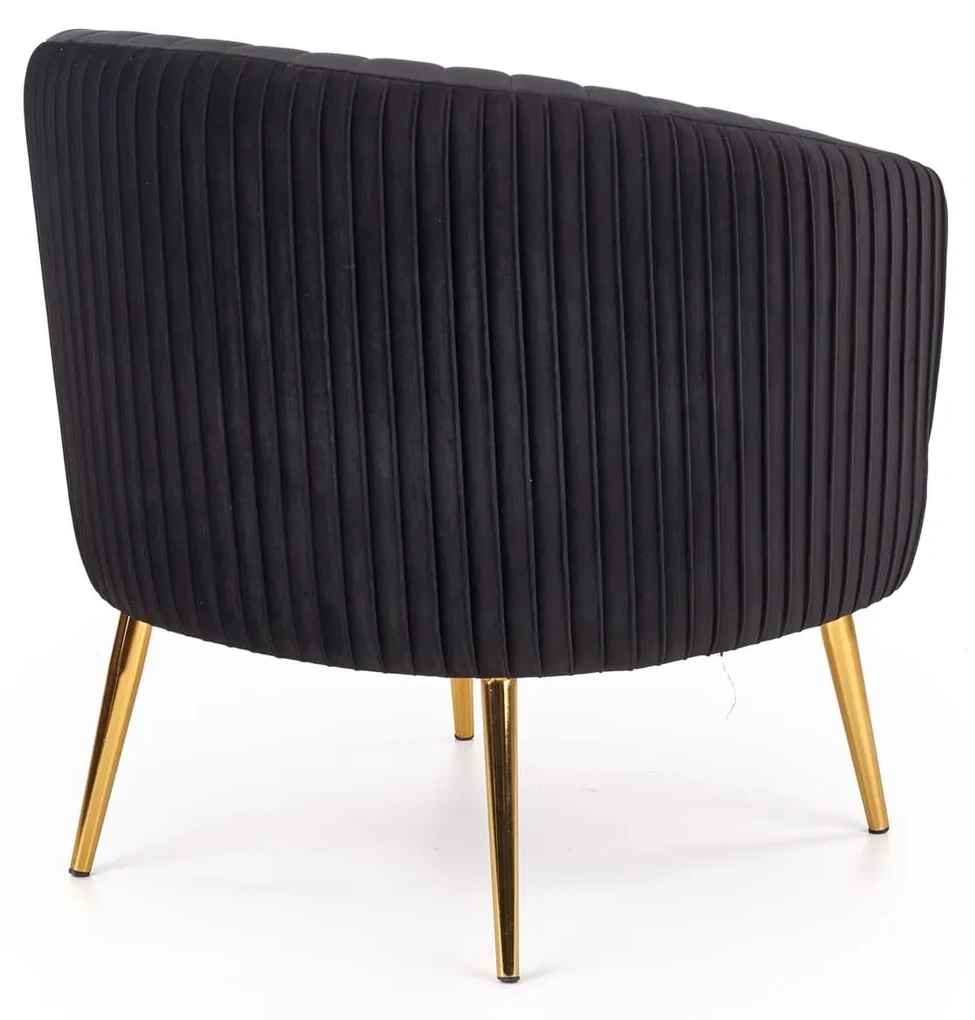 CROWN fotel wypoczynkowy czarny, złoty, glamour, klasyczny, velvet, welur