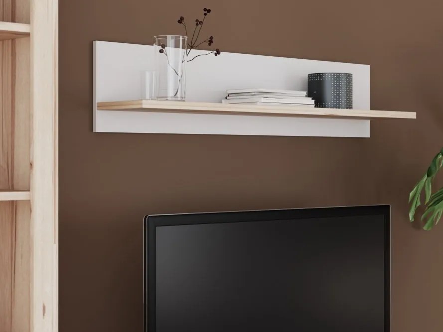 Prosta półka ścienna 120 cm Vankka 03, kolor dąb/biały
