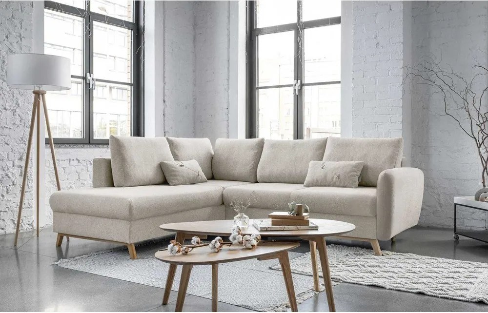 Beżowy rozkładany narożnik Miuform Scandic Lagom L, lewostronny