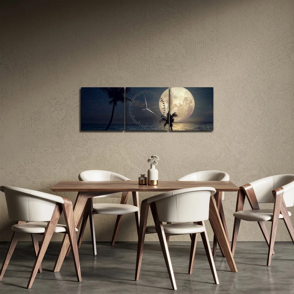 Obraz - Plaża przy pełni księżyca (z zegarem) (90x30 cm)