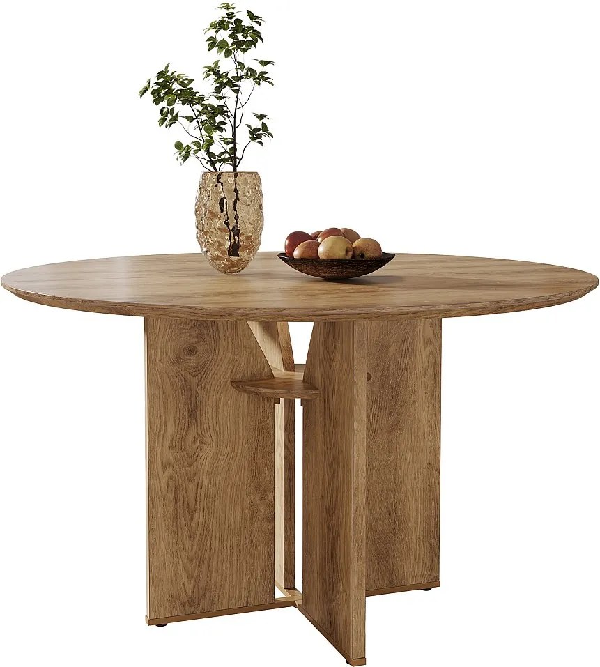 Okrągły stół jadalny dla 4 osób, 100 cm, stół kuchenny w stylu rustykalnym z półką do przechowywania