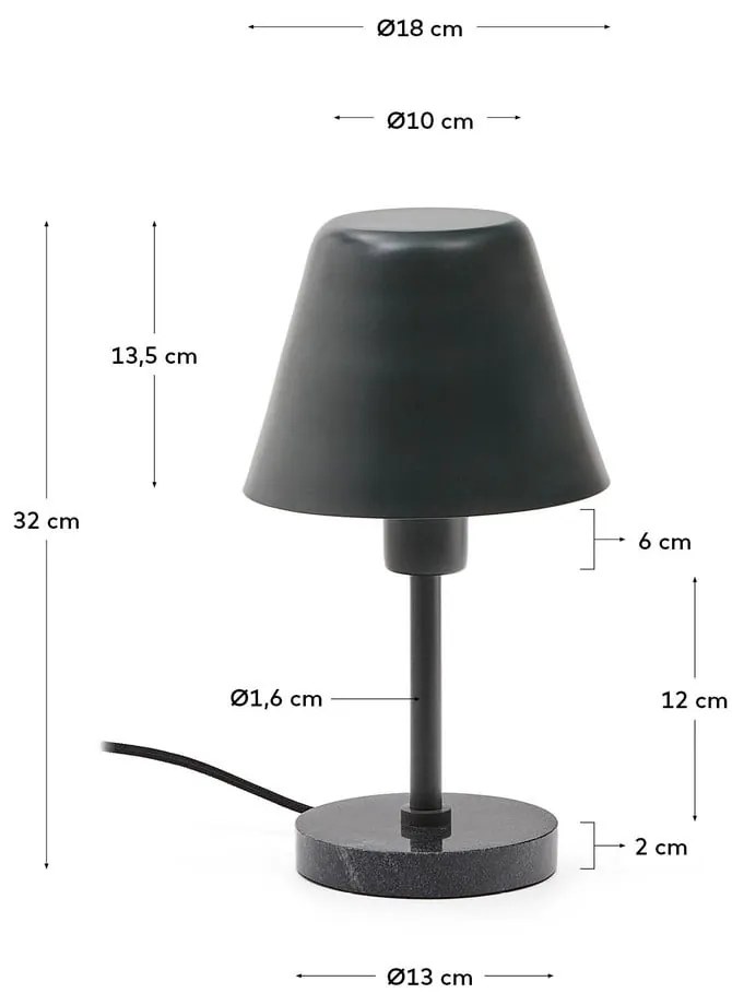 Ciemnozielona/czarna marmurowa lampa stołowa z metalowym kloszem (wysokość 32 cm) Calina – Kave Home