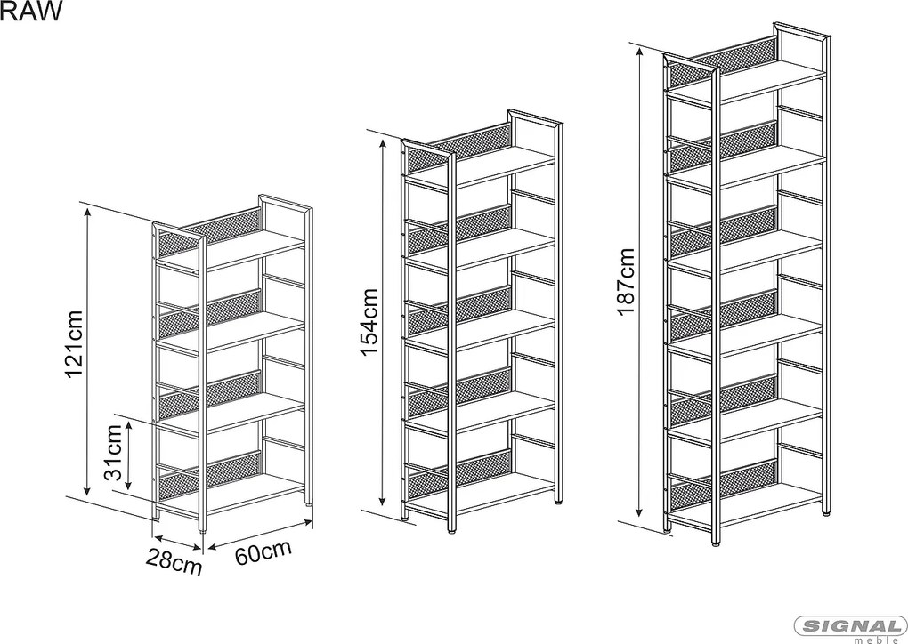 Niski metalowy regał z półkami Raw R4
