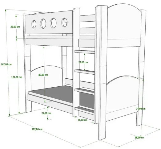 Szare piętrowe łóżko z materacami w komplecie M9-M13