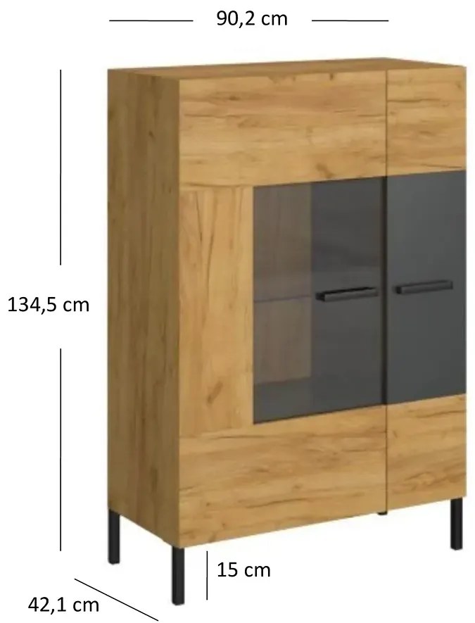 Industrialna witryna w kolorze dąb craft + antracyt - Vinos 10X