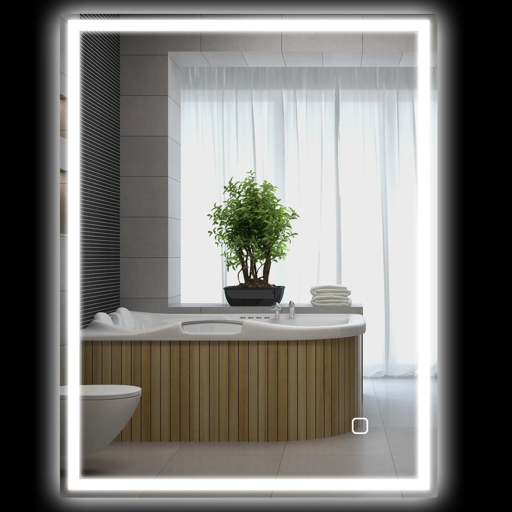 HOMCOM Lustro łazienkowe z oświetleniem 90x70 cm, LED, Wandspiegel z funkcją pamięci, 3 kolory światła, Srebrne