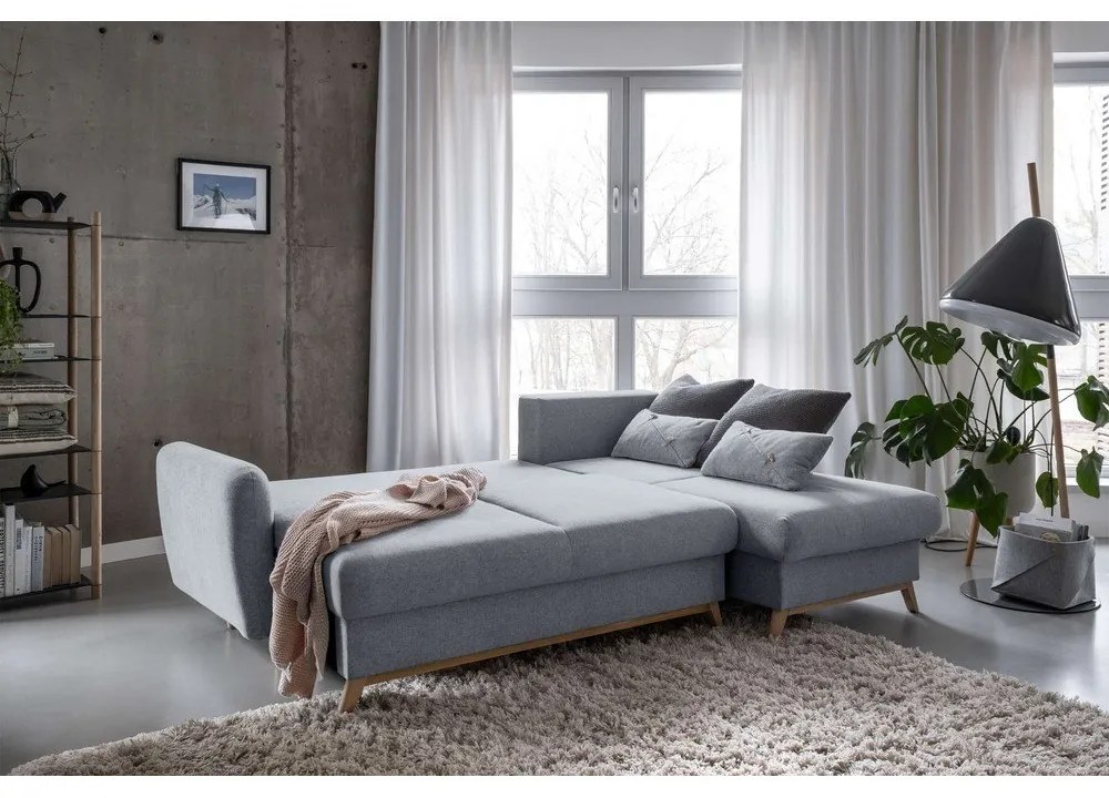 Jasnoszary narożnik rozkładany Miuform Scandic Lagom, prawostronny