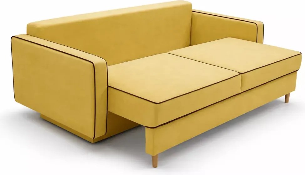 Kanapa Latina 3-osobowa z funkcją spania i pojemnikiem – welurowa sofa DL 190x152, styl skandynawski