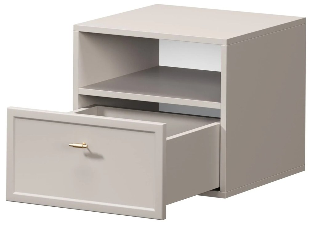 Szafka nocna wisząca Lorini z szufladą 45 cm - kaszmir / złoty uchwyt T-bar