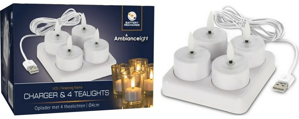 Migocząca świeczka do podgrzewaczy LED, 4 szt., ładowanie przez USB, 10,4 x 7,4 x 10,2 cm