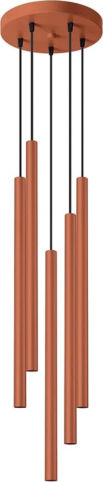 Lampa Wisząca Nowoczesny Pastelo, Stal - 5 Źródło - L.25 X H.104 Cm - Ochra Czerwona