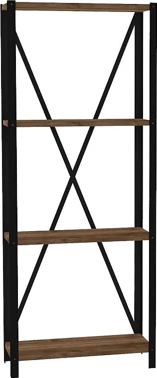 Regał na książki – 60 cm x 149,5 cm x 29 cm – Orzech i czerń – Płyta wiórowa i metal