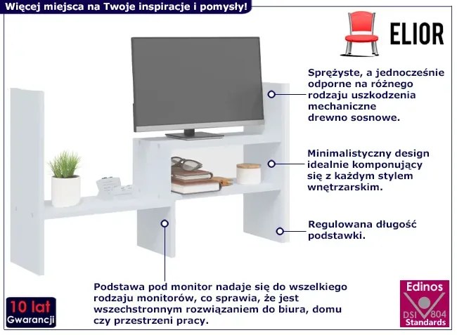 Biała sosnowa półka na biurko - Aviso