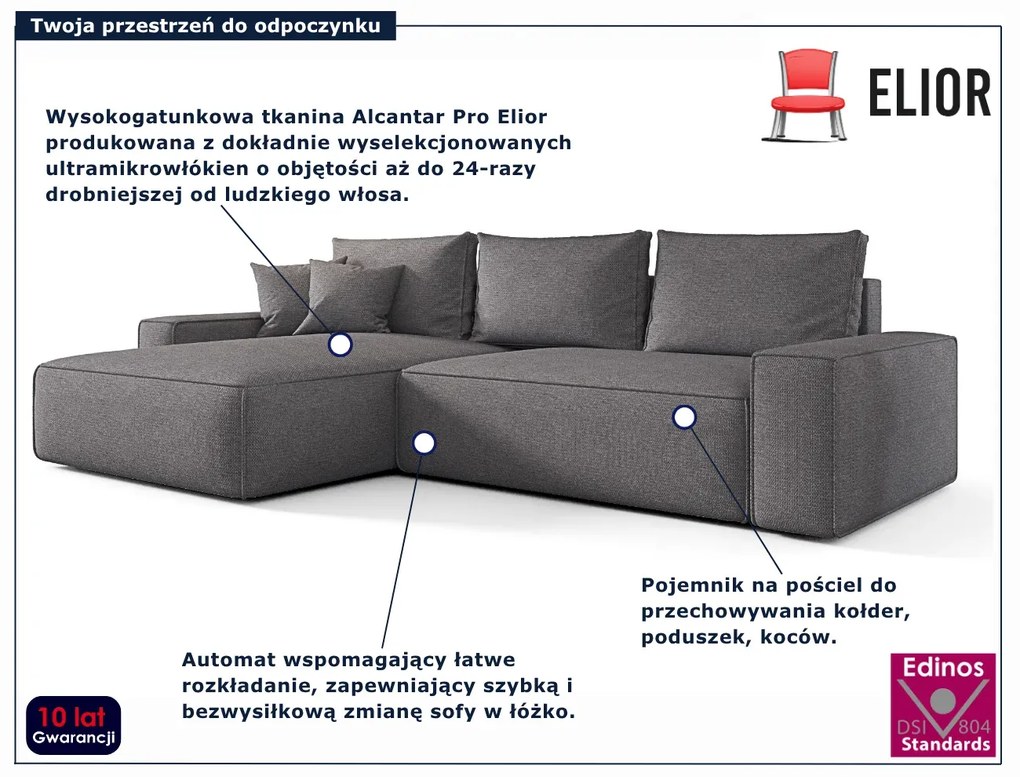 Ciemnoszary narożnik rozkładany z pojemnikiem na pościel E7-C37