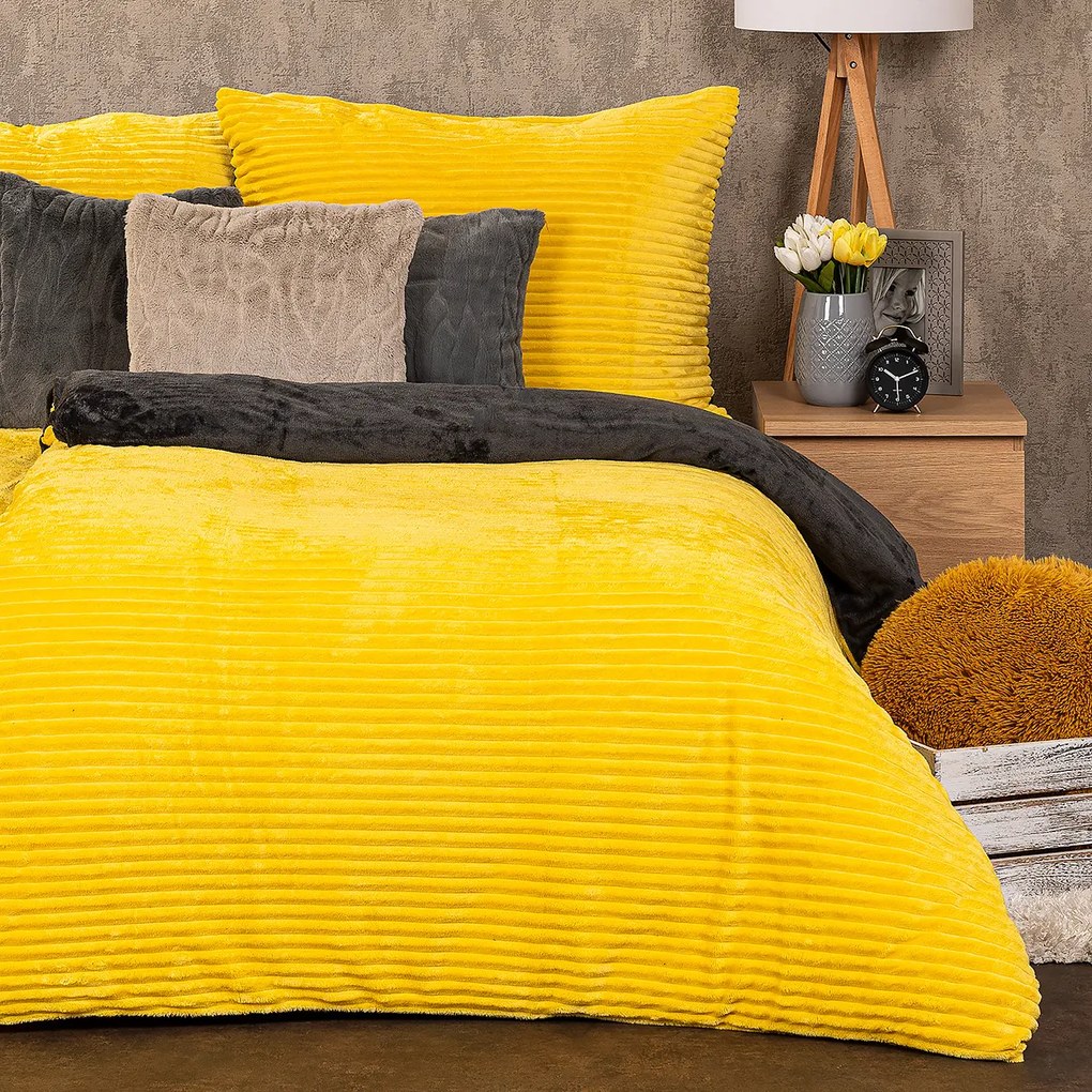 4Home Pościel mikroflanela Stripe żółty, 140 x 200 cm, 70 x 90 cm