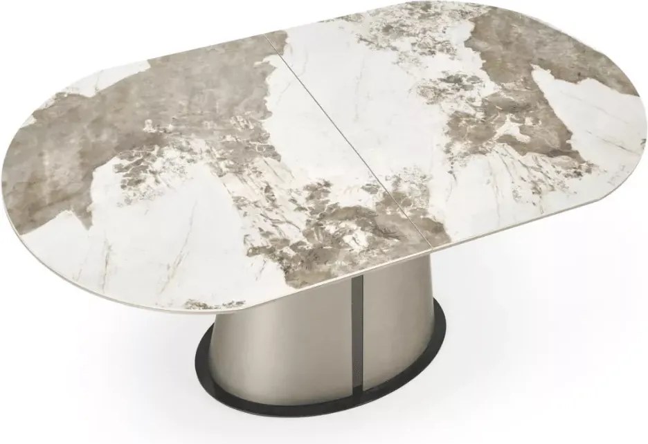 Owalny stół Rogins 160-200x90 cm – rozkładany z blatem z ceramiki beżowy marmur / cappuccino / czarny